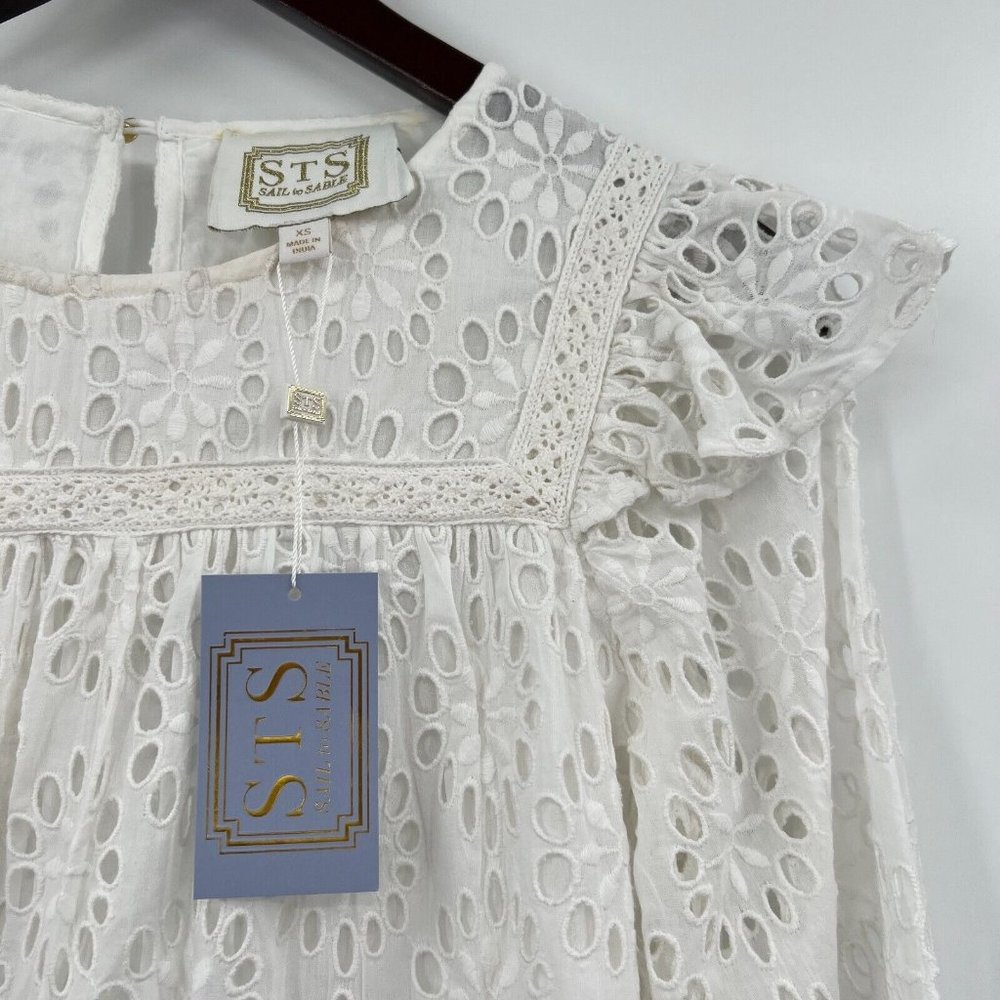 Sail to Sable STS Women's White Long Sleeve Eyelet Top Blouse sz XS NWT *READ - Picture 5 of 9